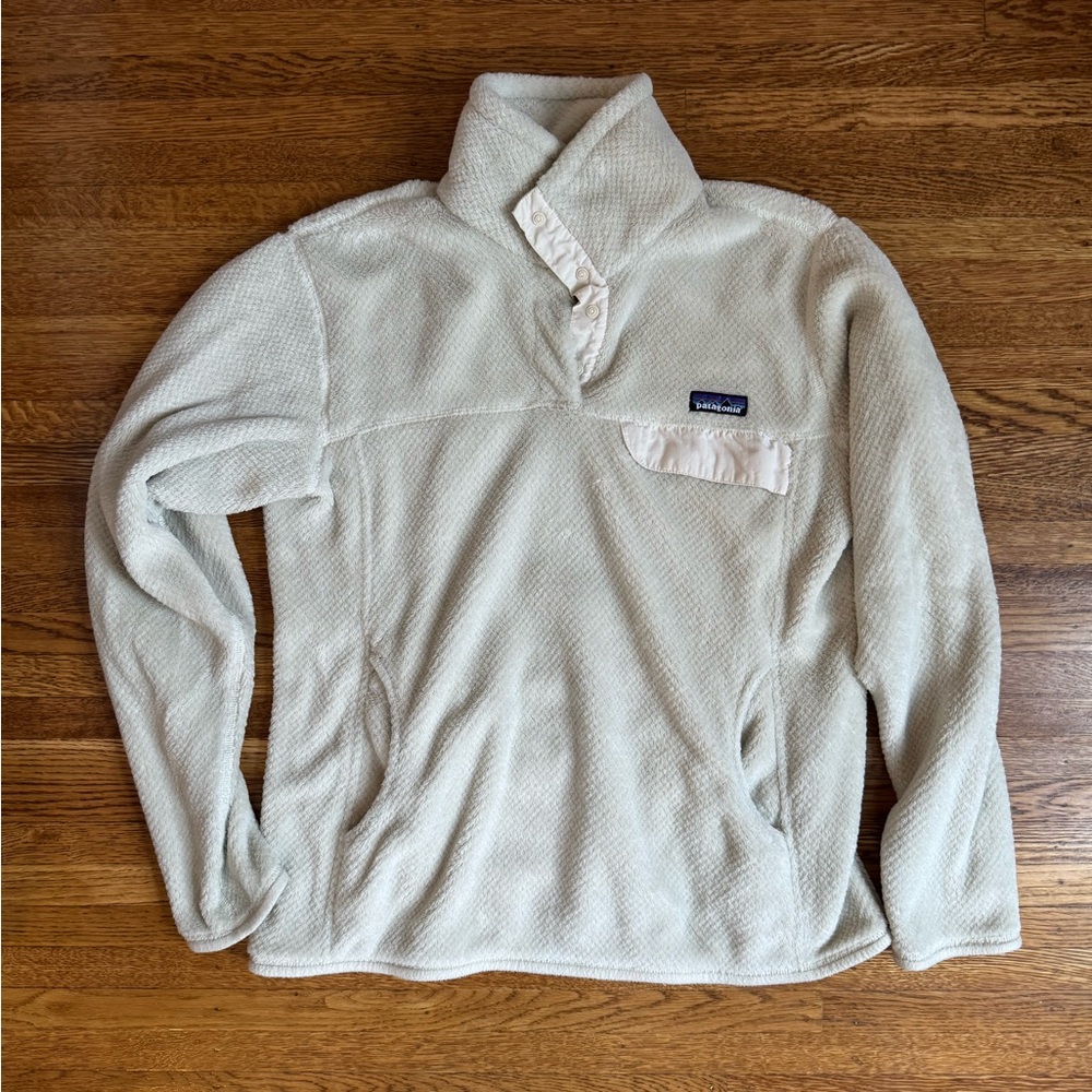 Patagonia Cream Sherpa Pullover with Logo Patch